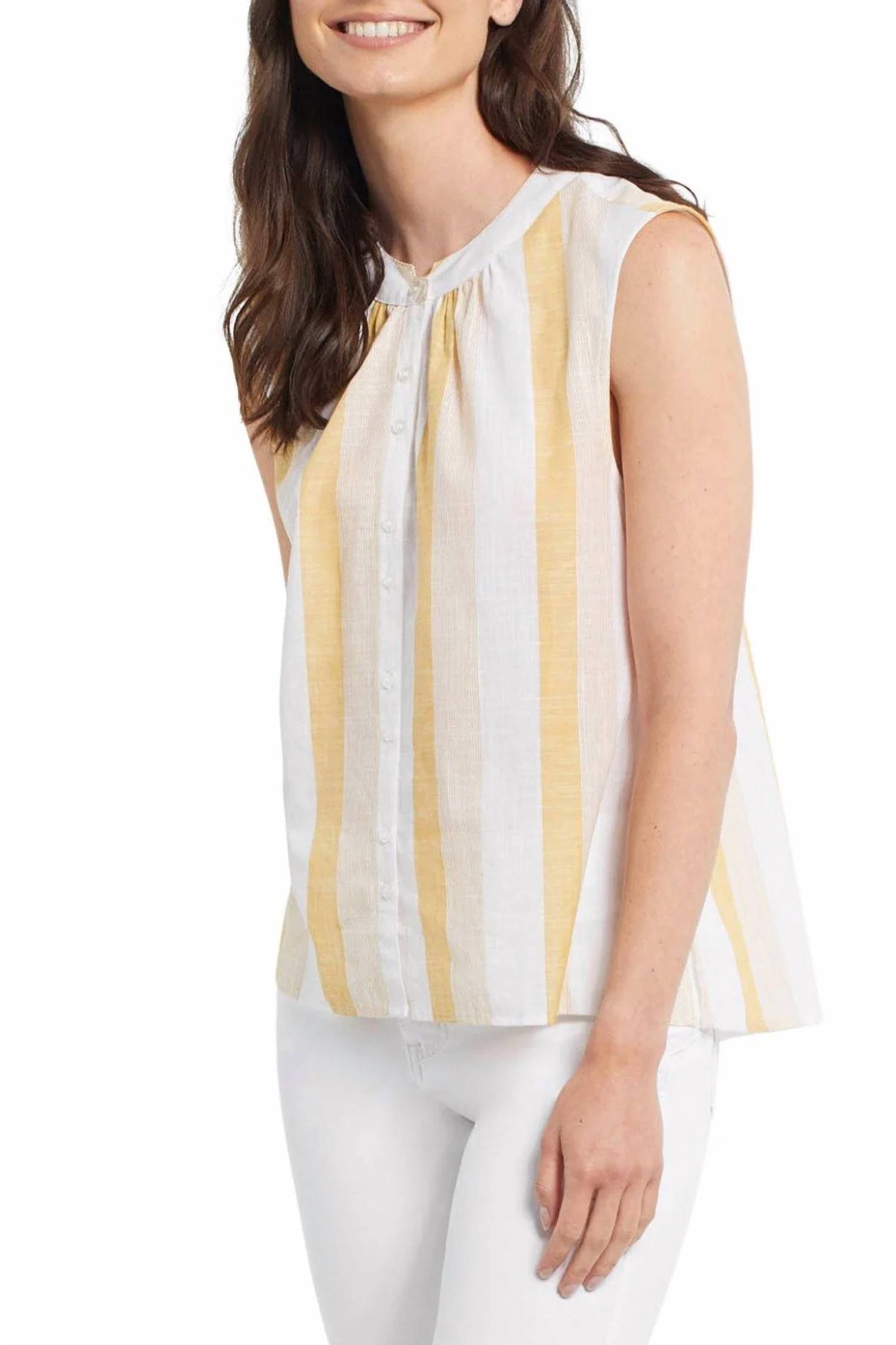 New Tribal Sleeveless Button Front Top In Wheat
